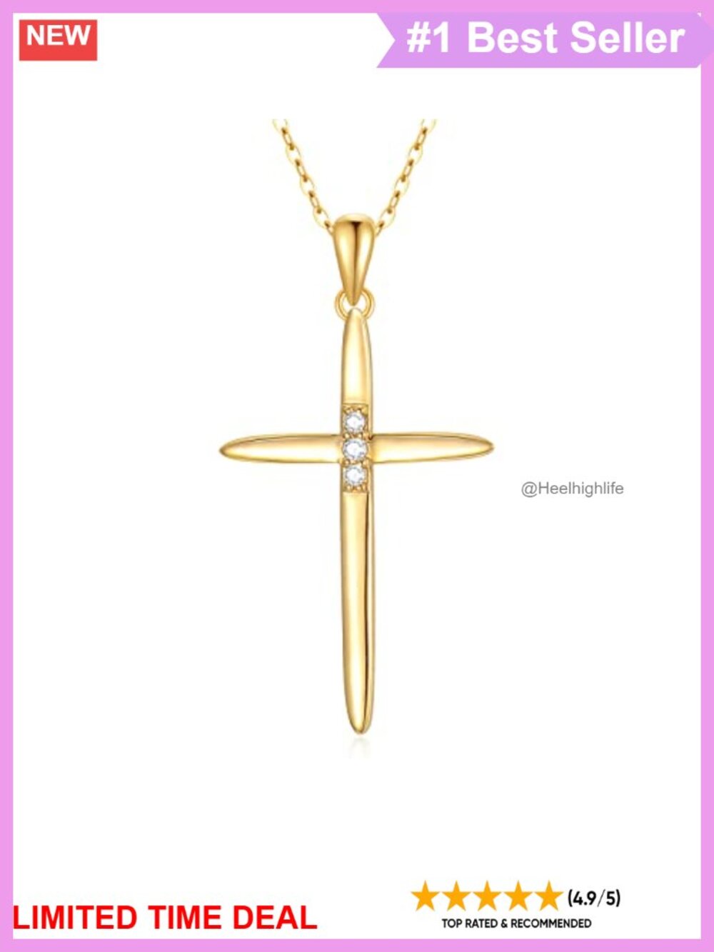 14K Solid Gold Diamond Cross Necklace Cable Chain Religious Pendant